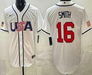 Men's USA #16 Will Smith White 2026 World Baseball Classic Cool Base Jersey,We sell and wholesale Men's USA #16 Will Smith White 2026 World Baseball Classic Cool Base Jersey on line form chian!