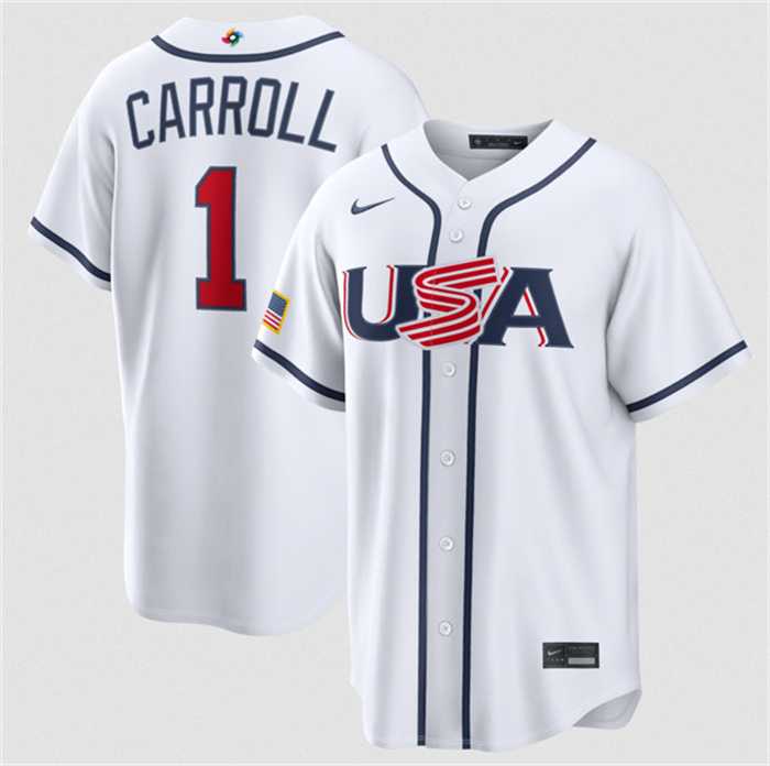Men's USA Baseball #1 Corbin Carroll White 2026 World Baseball Classic Home Stadium Stitched Jersey,We sell and wholesale Men's USA Baseball #1 Corbin Carroll White 2026 World Baseball Classic Home Stadium Stitched Jersey on line form chian!