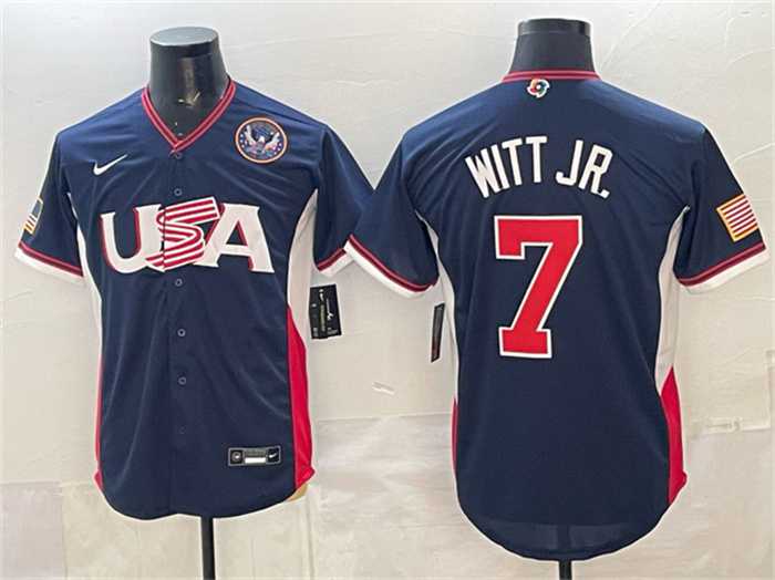 Men's USA Baseball #7 Bobby Witt Jr. Navy 2026 World Baseball Classic United States 250th Anniversary Patch Road Stadium Stitched Jersey,We sell and wholesale Men's USA Baseball #7 Bobby Witt Jr. Navy 2026 World Baseball Classic United States 250th Anniversary Patch Road Stadium Stitched Jersey on line form chian!