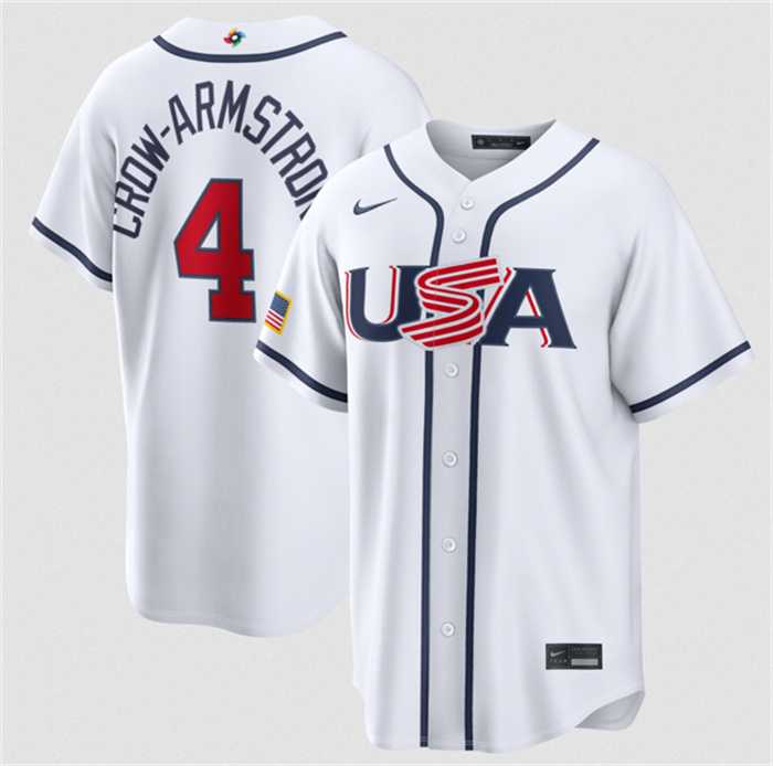Men's USA Baseball #4 Crow-Armstrong White 2026 World Baseball Classic Home Stadium Stitched Jersey,We sell and wholesale Men's USA Baseball #4 Crow-Armstrong White 2026 World Baseball Classic Home Stadium Stitched Jersey on line form chian!