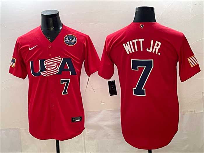 Men's USA Baseball #7 Bobby Witt Jr. Red 2026 World Baseball Classic United States 250th Anniversary Patch Stadium Stitched Jersey,We sell and wholesale Men's USA Baseball #7 Bobby Witt Jr. Red 2026 World Baseball Classic United States 250th Anniversary Patch Stadium Stitched Jersey on line form chian!