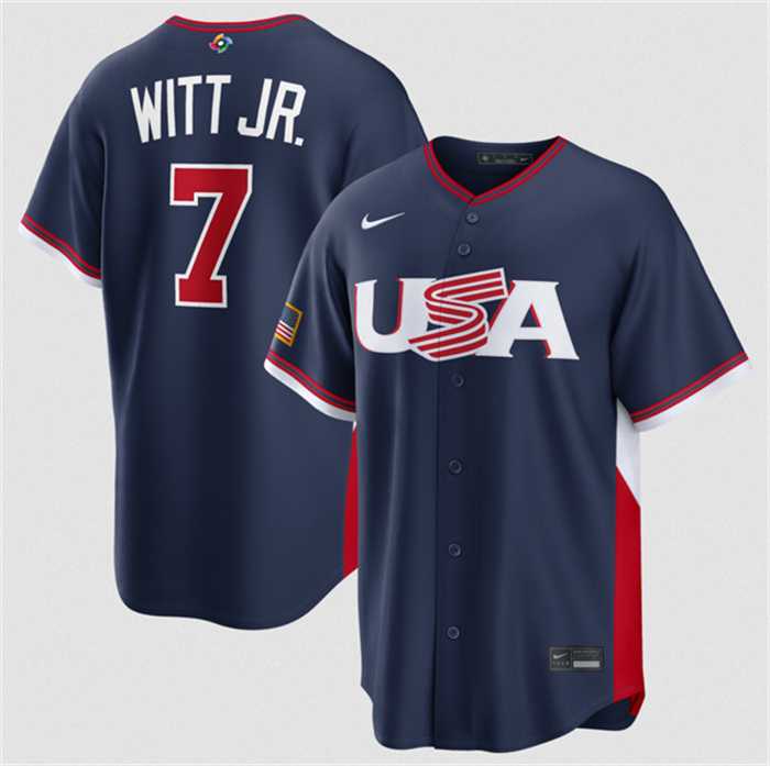 Men's USA Baseball #7 Bobby Witt Jr. Navy 2026 World Baseball Classic Road Stadium Stitched Jersey,We sell and wholesale Men's USA Baseball #7 Bobby Witt Jr. Navy 2026 World Baseball Classic Road Stadium Stitched Jersey on line form chian!