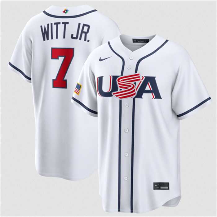 Men's USA Baseball #7 Bobby Witt Jr. White 2026 World Baseball Classic Home Stadium Stitched Jersey,We sell and wholesale Men's USA Baseball #7 Bobby Witt Jr. White 2026 World Baseball Classic Home Stadium Stitched Jersey on line form chian!