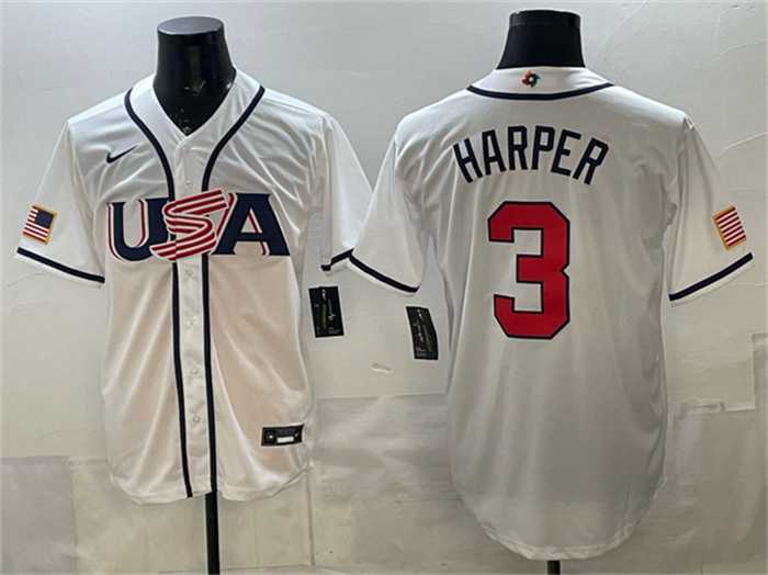 Men's USA Baseball #3 Bryce Harper White 2026 World Baseball Classic Home Stadium Stitched Jersey,We sell and wholesale Men's USA Baseball #3 Bryce Harper White 2026 World Baseball Classic Home Stadium Stitched Jersey on line form chian!