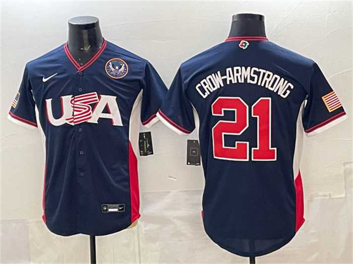 Men's USA Baseball #21 Crow-Armstrong Navy 2026 World Baseball Classic United States 250th Anniversary Patch Road Stadium Stitched Jersey,We sell and wholesale Men's USA Baseball #21 Crow-Armstrong Navy 2026 World Baseball Classic United States 250th Anniversary Patch Road Stadium Stitched Jersey on line form chian!