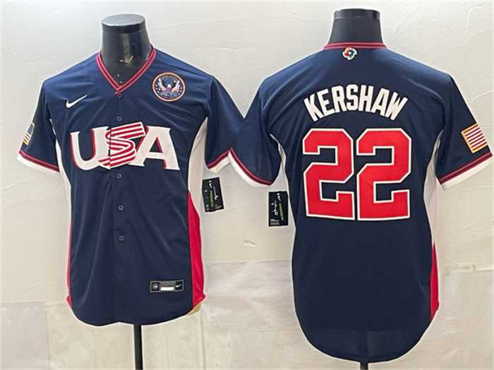 Men's USA Baseball #22 Clayton Kershaw Navy 2026 World Baseball Classic United States 250th Anniversary Patch Road Stadium Stitched Jersey,We sell and wholesale Men's USA Baseball #22 Clayton Kershaw Navy 2026 World Baseball Classic United States 250th Anniversary Patch Road Stadium Stitched Jersey on line form chian!