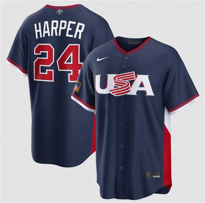 Men's USA Baseball #24 Bryce Harper Navy 2026 World Baseball Classic Road Stadium Stitched Jersey,We sell and wholesale Men's USA Baseball #24 Bryce Harper Navy 2026 World Baseball Classic Road Stadium Stitched Jersey on line form chian!