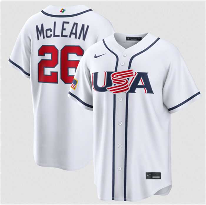 Men's USA Baseball #26 Nolan McLean White 2026 World Baseball Classic Home Stadium Stitched Jersey,We sell and wholesale Men's USA Baseball #26 Nolan McLean White 2026 World Baseball Classic Home Stadium Stitched Jersey on line form chian!