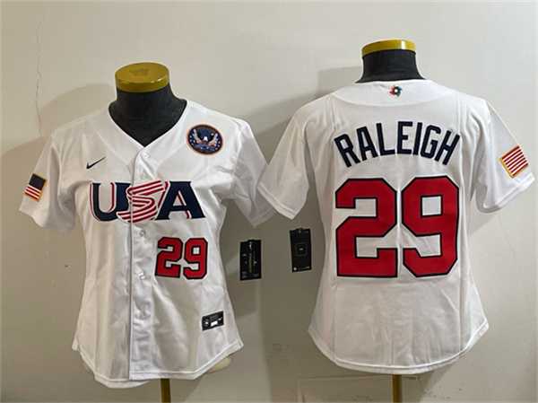 Women's USA Baseball #29 Cal Raleigh White 2026 World Baseball Classic United States 250th Anniversary Patch Stadium Stitched Baseball Jersey(Run Small),We sell and wholesale Women's USA Baseball #29 Cal Raleigh White 2026 World Baseball Classic United States 250th Anniversary Patch Stadium Stitched Baseball Jersey(Run Small) on line form chian!