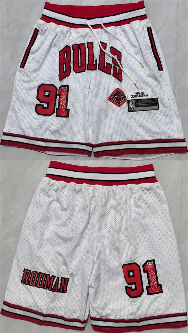 Chicago Bulls #91 Dennis Rodman White 2025 Shorts (Run Small),We sell and wholesale Chicago Bulls #91 Dennis Rodman White 2025 Shorts (Run Small) on line form chian!