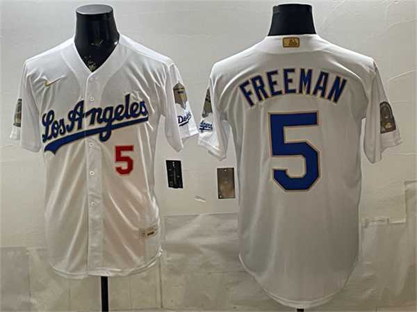 Men's Los Angeles Dodgers #5 Freddie Freeman White 2026 Gold Collection 9x & B2B Champs Patch Stitched Jersey Dzhi,We sell and wholesale Men's Los Angeles Dodgers #5 Freddie Freeman White 2026 Gold Collection 9x & B2B Champs Patch Stitched Jersey Dzhi on line form chian!