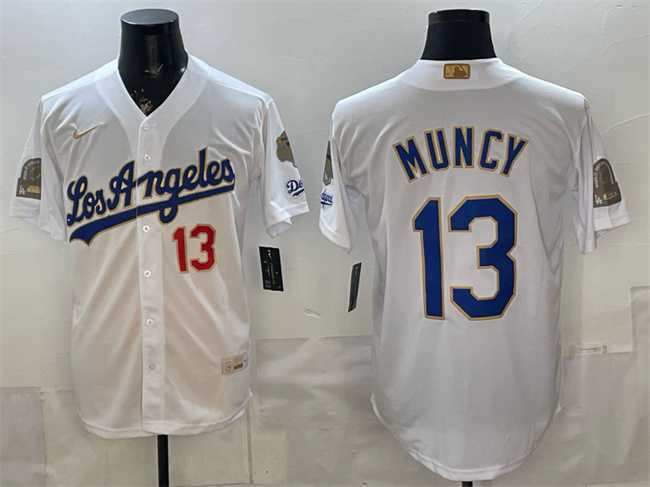 Men's Los Angeles Dodgers #13 Max Muncy White 2026 Gold Collection 9x & B2B Champs Patch Stitched Jersey Dzhi,We sell and wholesale Men's Los Angeles Dodgers #13 Max Muncy White 2026 Gold Collection 9x & B2B Champs Patch Stitched Jersey Dzhi on line form chian!