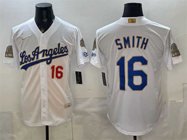 Men's Los Angeles Dodgers #16 Will Smith White 2026 Gold Collection 9x & B2B Champs Patch Stitched Jersey Dzhi,We sell and wholesale Men's Los Angeles Dodgers #16 Will Smith White 2026 Gold Collection 9x & B2B Champs Patch Stitched Jersey Dzhi on line form chian!