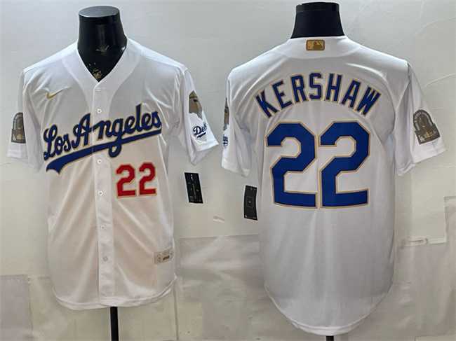 Men's Los Angeles Dodgers #22 Clayton Kershaw White 2026 Gold Collection 9x & B2B Champs Patch Stitched Jersey Dzhi,We sell and wholesale Men's Los Angeles Dodgers #22 Clayton Kershaw White 2026 Gold Collection 9x & B2B Champs Patch Stitched Jersey Dzhi on line form chian!