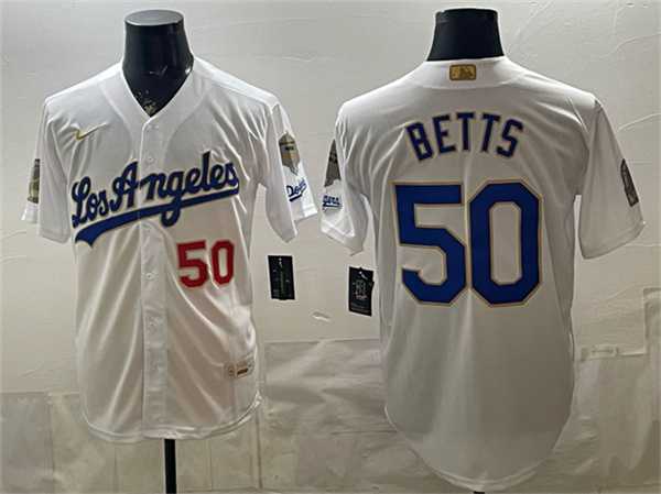 Men's Los Angeles Dodgers #50 Mookie Betts White 2026 Gold Collection 9x & B2B Champs Patch Stitched Jersey Dzhi,We sell and wholesale Men's Los Angeles Dodgers #50 Mookie Betts White 2026 Gold Collection 9x & B2B Champs Patch Stitched Jersey Dzhi on line form chian!