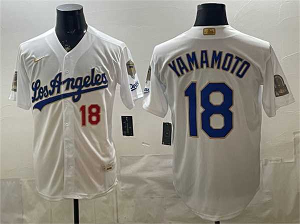 Men's Los Angeles Dodgers #18 Yoshinobu Yamamoto White 2026 Gold Collection 9x & B2B Champs Patch Stitched Jersey Dzhi,We sell and wholesale Men's Los Angeles Dodgers #18 Yoshinobu Yamamoto White 2026 Gold Collection 9x & B2B Champs Patch Stitched Jersey Dzhi on line form chian!