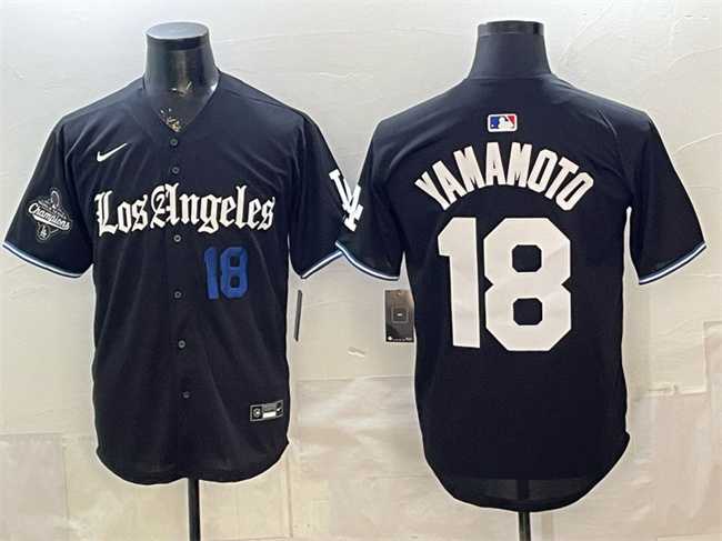 Men's Los Angeles Dodgers #18 Yoshinobu Yamamoto Black 2025 World Series Champions Patch 'Gothic Edition' Vapor Premier Limited Stitched Jersey Dzhi,We sell and wholesale Men's Los Angeles Dodgers #18 Yoshinobu Yamamoto Black 2025 World Series Champions Patch 'Gothic Edition' Vapor Premier Limited Stitched Jersey Dzhi on line form chian!