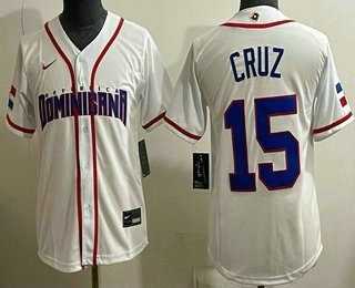 Women's Dominican #15 Oneil Cruz White 2026 World Classic Cool Base Jersey,We sell and wholesale Women's Dominican #15 Oneil Cruz White 2026 World Classic Cool Base Jersey on line form chian!