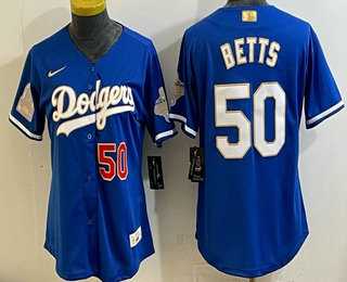 Women's Los Angeles Dodgers #50 Mookie Betts Blue 2026 Gold Collection Stadium Jersey,We sell and wholesale Women's Los Angeles Dodgers #50 Mookie Betts Blue 2026 Gold Collection Stadium Jersey on line form chian!