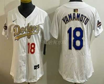 Women's Los Angeles Dodgers #18 Yoshinobu Yamamoto White Gold Champions Limited Jersey,We sell and wholesale Women's Los Angeles Dodgers #18 Yoshinobu Yamamoto White Gold Champions Limited Jersey on line form chian!