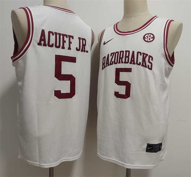 Men's Arkansas Razorbacks #5 Darius Acuff Jr. White Stitched Football Jersey,We sell and wholesale Men's Arkansas Razorbacks #5 Darius Acuff Jr. White Stitched Football Jersey on line form chian!