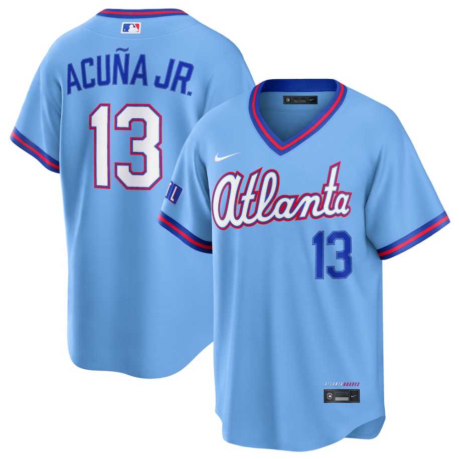 Men's Atlanta Braves #13 Ronald Acuna Jr. Powder Blue 2026 City Connect Stadium Stitched Jersey,We sell and wholesale Men's Atlanta Braves #13 Ronald Acuna Jr. Powder Blue 2026 City Connect Stadium Stitched Jersey on line form chian!