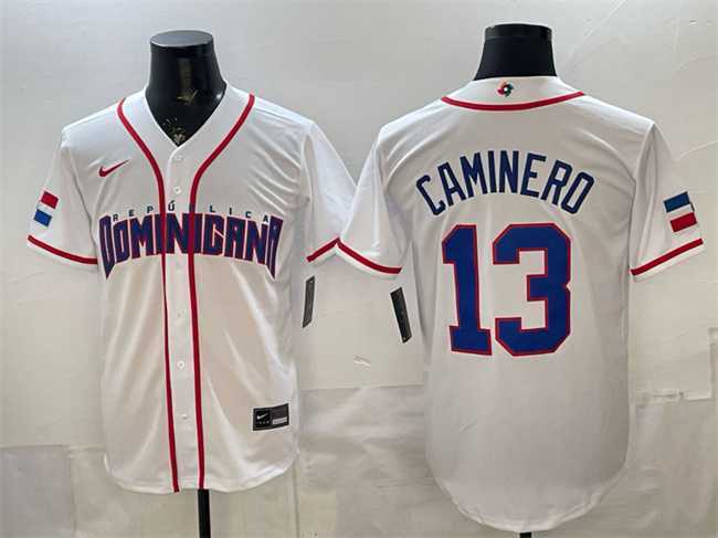 Men's Dominican Republic Baseball #13 Junior Caminero White 2026 World Baseball Classic Home Stadium Stitched Jersey,We sell and wholesale Men's Dominican Republic Baseball #13 Junior Caminero White 2026 World Baseball Classic Home Stadium Stitched Jersey on line form chian!