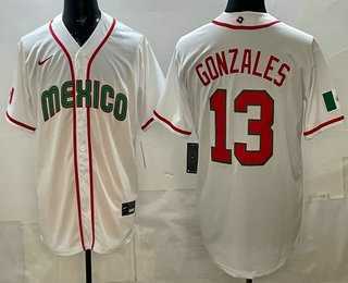 Men's Mexico #13 Nick Gonzales White 2026 World Baseball Classic Cool Base Jersey,We sell and wholesale Men's Mexico #13 Nick Gonzales White 2026 World Baseball Classic Cool Base Jersey on line form chian!