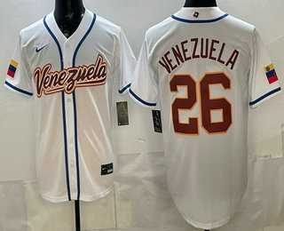 Men's Venezuela #26 Venezuela White 2026 World Baseball Classic Cool Base Jersey,We sell and wholesale Men's Venezuela #26 Venezuela White 2026 World Baseball Classic Cool Base Jersey on line form chian!