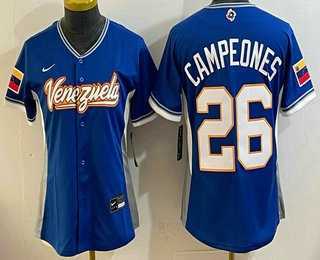 Women's Venezuela #26 Campeones Blue 2026 World Baseball Classic Cool Base Jersey,We sell and wholesale Women's Venezuela #26 Campeones Blue 2026 World Baseball Classic Cool Base Jersey on line form chian!