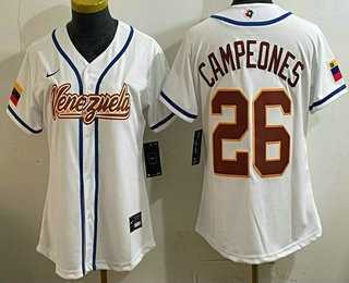 Women's Venezuela #26 Campeones White 2026 World Baseball Classic Cool Base Jersey,We sell and wholesale Women's Venezuela #26 Campeones White 2026 World Baseball Classic Cool Base Jersey on line form chian!