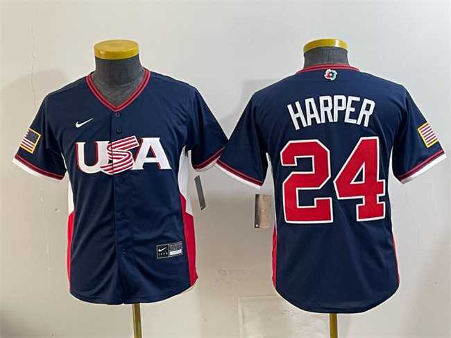 Youth USA Baseball #24 Bryce Harper Navy 2026 World Baseball Classic Stadium Stitched Baseball Jersey,We sell and wholesale Youth USA Baseball #24 Bryce Harper Navy 2026 World Baseball Classic Stadium Stitched Baseball Jersey on line form chian!