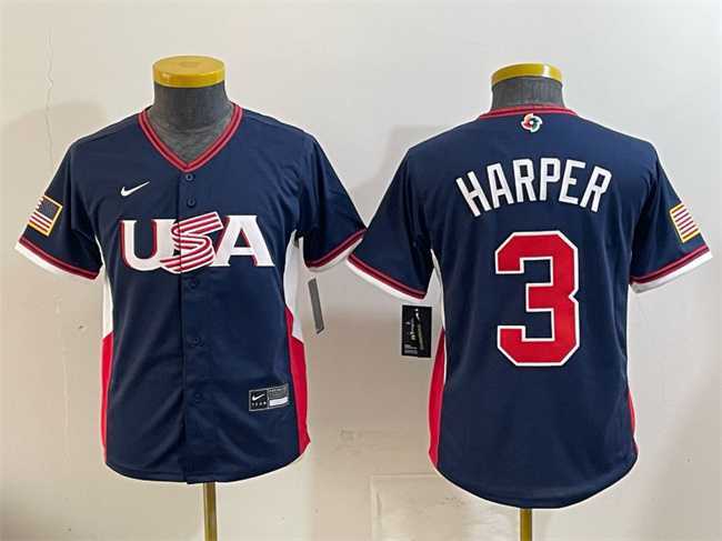 Youth USA Baseball #3 Bryce Harper Navy 2026 World Baseball Classic Stadium Stitched Baseball Jersey,We sell and wholesale Youth USA Baseball #3 Bryce Harper Navy 2026 World Baseball Classic Stadium Stitched Baseball Jersey on line form chian!
