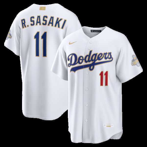 Men's Los Angeles Dodgers #11 Roki Sasaki Nike White 2026 Gold Collection Stadium Jersey Dzhi,We sell and wholesale Men's Los Angeles Dodgers #11 Roki Sasaki Nike White 2026 Gold Collection Stadium Jersey Dzhi on line form chian!