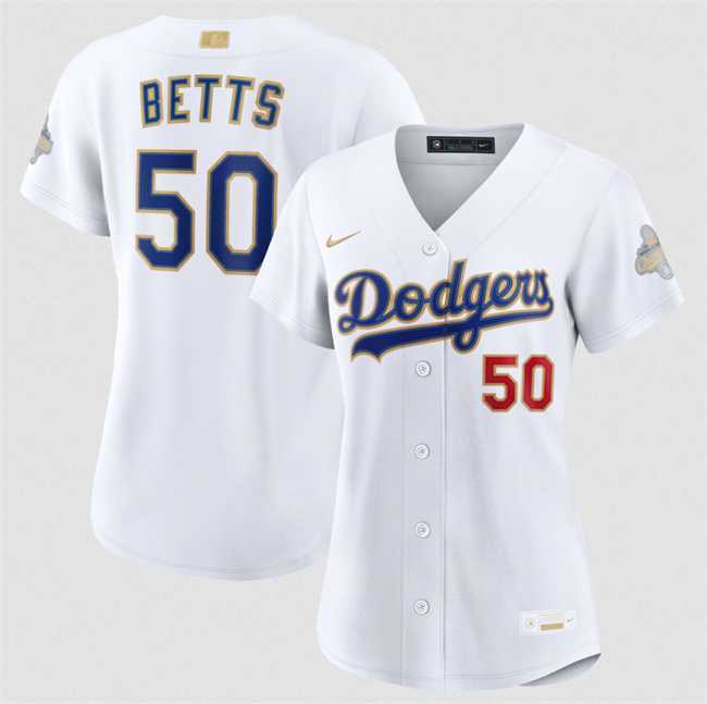 Women's Los Angeles Dodgers #50 Mookie Betts White 2026 Gold Collection Stadium Stitched Jersey Dzhi,We sell and wholesale Women's Los Angeles Dodgers #50 Mookie Betts White 2026 Gold Collection Stadium Stitched Jersey Dzhi on line form chian!