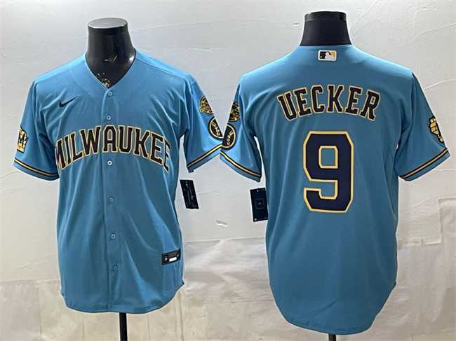 Men's Milwaukee Brewers #9 Bob Uecker Blue With Home & Bob Uecker Patch Stitched Jersey,We sell and wholesale Men's Milwaukee Brewers #9 Bob Uecker Blue With Home & Bob Uecker Patch Stitched Jersey on line form chian!