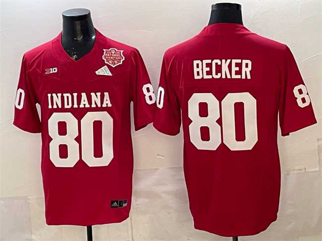 Men's Indiana Hoosiers #80 Charlie Becker Red F.U.S.E. 2025 National Champions Patch Stitched Jersey,We sell and wholesale Men's Indiana Hoosiers #80 Charlie Becker Red F.U.S.E. 2025 National Champions Patch Stitched Jersey on line form chian!