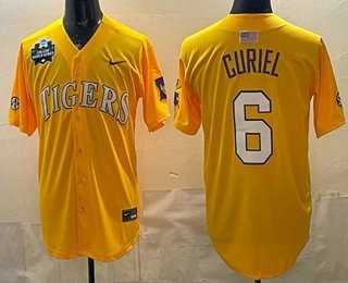 Men's LSU Tigers #6 Derek Curiel Gold 2025 World Series SEC Patch Stitched Baseball Jersey Dzhi,We sell and wholesale Men's LSU Tigers #6 Derek Curiel Gold 2025 World Series SEC Patch Stitched Baseball Jersey Dzhi on line form chian!