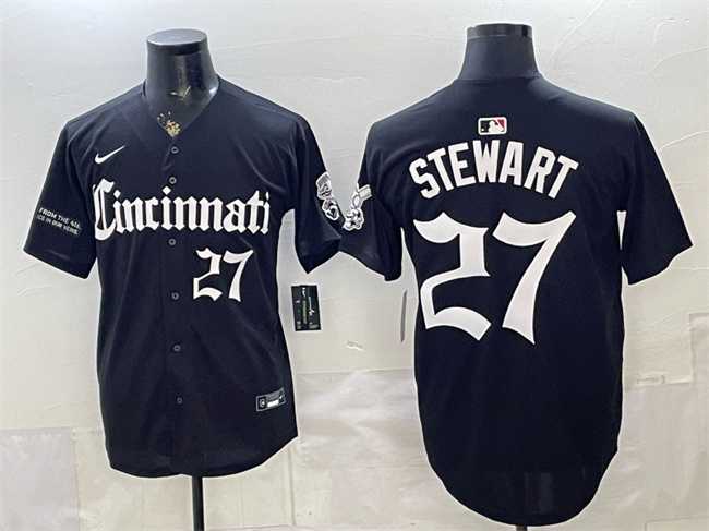 Men's Cincinnati Reds #27 Sal Stewart Black 'Gothic Queen City Edition' Vapor Premier Limited Stitched Jersey,We sell and wholesale Men's Cincinnati Reds #27 Sal Stewart Black 'Gothic Queen City Edition' Vapor Premier Limited Stitched Jersey on line form chian!
