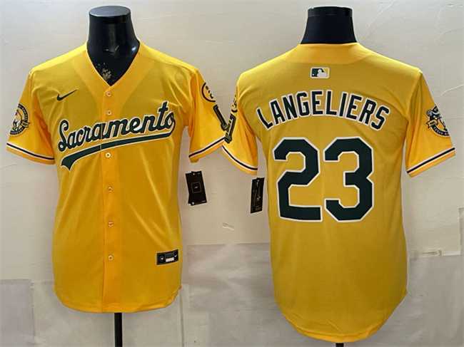 Men's Oakland Athletics #23 Shea Langeliers 2026 Yellow Alternate Sacramento Celebrating 125 Years Vapor Limited Stitched Jersey,We sell and wholesale Men's Oakland Athletics #23 Shea Langeliers 2026 Yellow Alternate Sacramento Celebrating 125 Years Vapor Limited Stitched Jersey on line form chian!