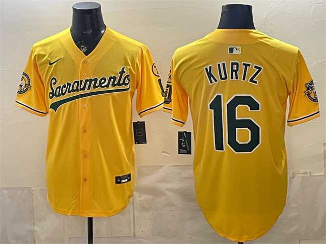 Men's Oakland Athletics #16 Nick Kurtz 2026 Yellow Alternate Sacramento Celebrating 125 Years Vapor Limited Stitched Jersey,We sell and wholesale Men's Oakland Athletics #16 Nick Kurtz 2026 Yellow Alternate Sacramento Celebrating 125 Years Vapor Limited Stitched Jersey on line form chian!