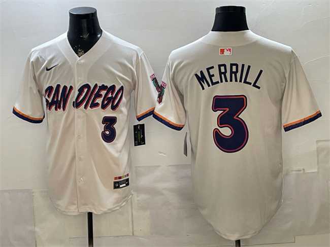 Men's San Diego Padres #3 Jackson Merrill Cream 2026 City Connect Stadium Stitched Jersey,We sell and wholesale Men's San Diego Padres #3 Jackson Merrill Cream 2026 City Connect Stadium Stitched Jersey on line form chian!