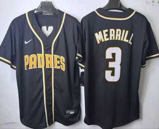 Men's San Diego Padres #3 Jackson Merrill 2026 Black Fashion Cool Base Jersey,We sell and wholesale Men's San Diego Padres #3 Jackson Merrill 2026 Black Fashion Cool Base Jersey on line form chian!