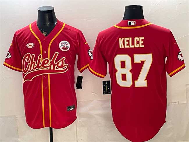 Men's Kansas City Chiefs #87 Travis Kelce Red With NKH Patch Cool Base Stitched Baseball Jersey,We sell and wholesale Men's Kansas City Chiefs #87 Travis Kelce Red With NKH Patch Cool Base Stitched Baseball Jersey on line form chian!