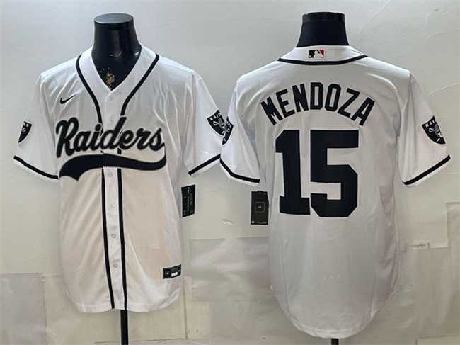 Men's Las Vegas Raiders #15 Fernando Mendoza White Cool Base Stitched Baseball Jersey,We sell and wholesale Men's Las Vegas Raiders #15 Fernando Mendoza White Cool Base Stitched Baseball Jersey on line form chian!