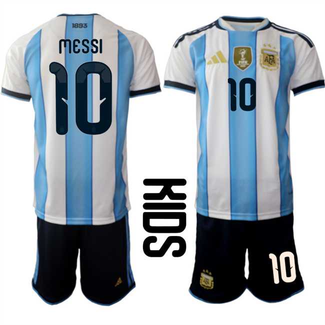 Youth Argentina #10 Lionel Messi White Blue 2025-26 Home Soccer Jersey Suit,We sell and wholesale Youth Argentina #10 Lionel Messi White Blue 2025-26 Home Soccer Jersey Suit on line form chian!