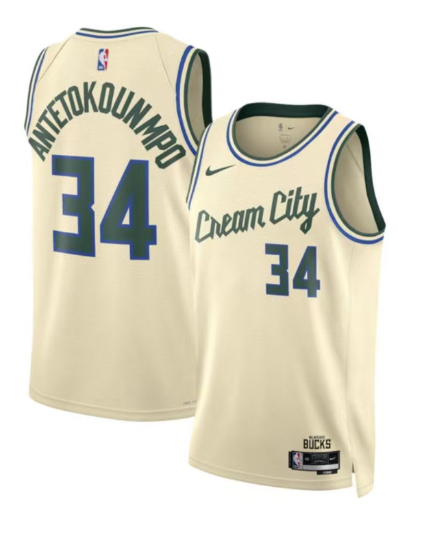Men's Milwaukee Bucks #34 Giannis Antetokounmpo Fanatics Cream 2025-26 City Edition Jersey,We sell and wholesale Men's Milwaukee Bucks #34 Giannis Antetokounmpo Fanatics Cream 2025-26 City Edition Jersey on line form chian!
