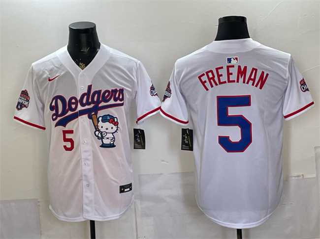 Men's Los Angeles Dodgers #5 Freddie Freeman White Hello Kitty Night 2025 World Series Champions Patch Stitched Jersey Dzhi,We sell and wholesale Men's Los Angeles Dodgers #5 Freddie Freeman White Hello Kitty Night 2025 World Series Champions Patch Stitched Jersey Dzhi on line form chian!