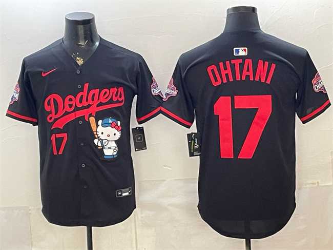 Men's Los Angeles Dodgers #17 Shohei Ohtani Black Hello Kitty Night 2025 World Series Champions Patch Stitched Jersey Dzhi,We sell and wholesale Men's Los Angeles Dodgers #17 Shohei Ohtani Black Hello Kitty Night 2025 World Series Champions Patch Stitched Jersey Dzhi on line form chian!