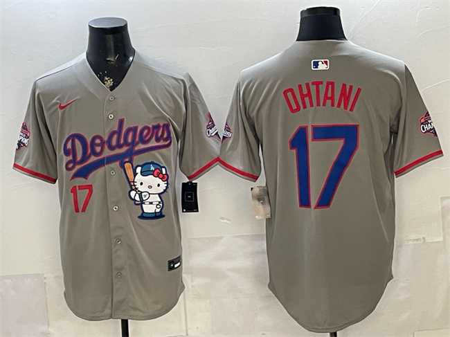 Men's Los Angeles Dodgers #17 Shohei Ohtani Grey Hello Kitty Night 2025 World Series Champions Patch Stitched Jersey Dzhi,We sell and wholesale Men's Los Angeles Dodgers #17 Shohei Ohtani Grey Hello Kitty Night 2025 World Series Champions Patch Stitched Jersey Dzhi on line form chian!